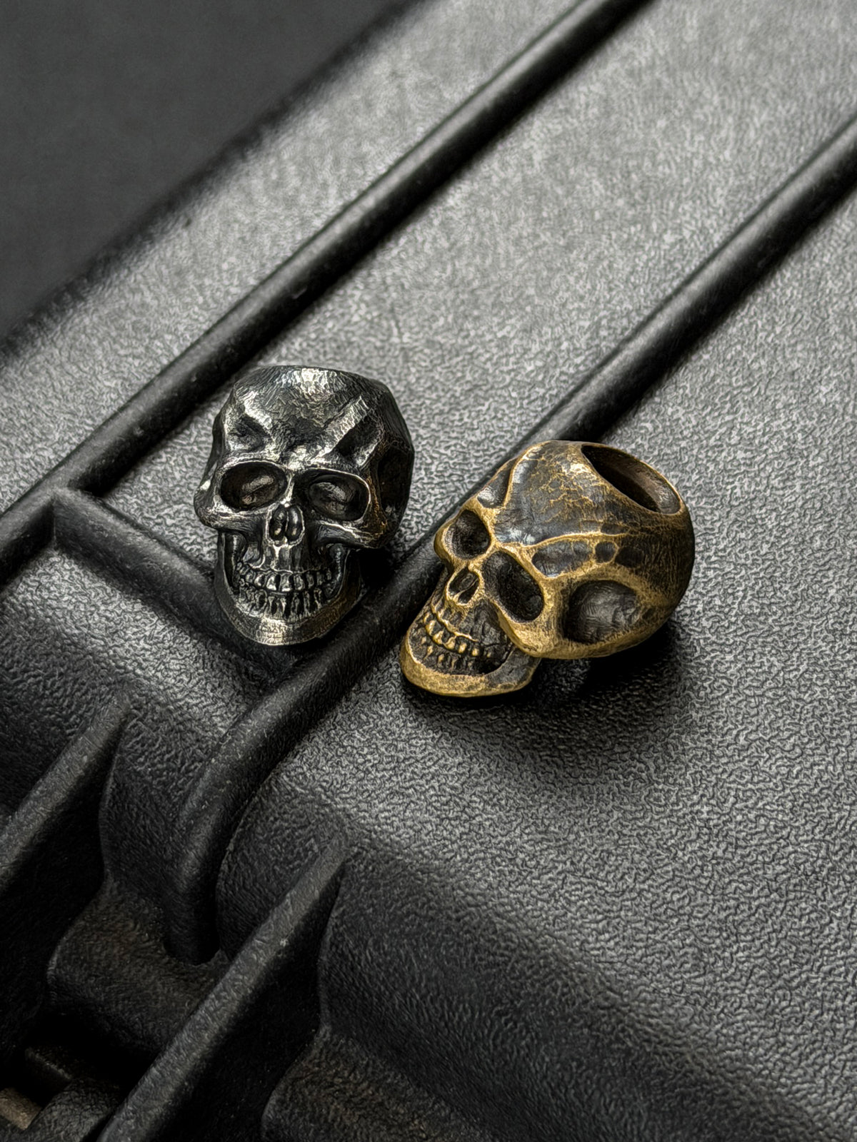 Rare Discontinued STEEL FLAME Dark Skull EDC Bead Set – Bronze & Silver – Made in USA