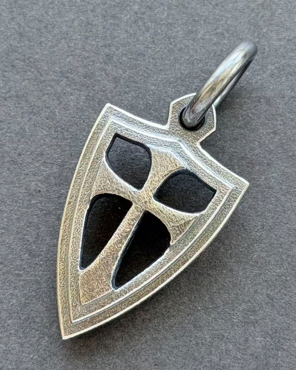 STEEL FLAME Double-Sided Crusader Shield Sterling Silver EDC Pendant – Made in USA