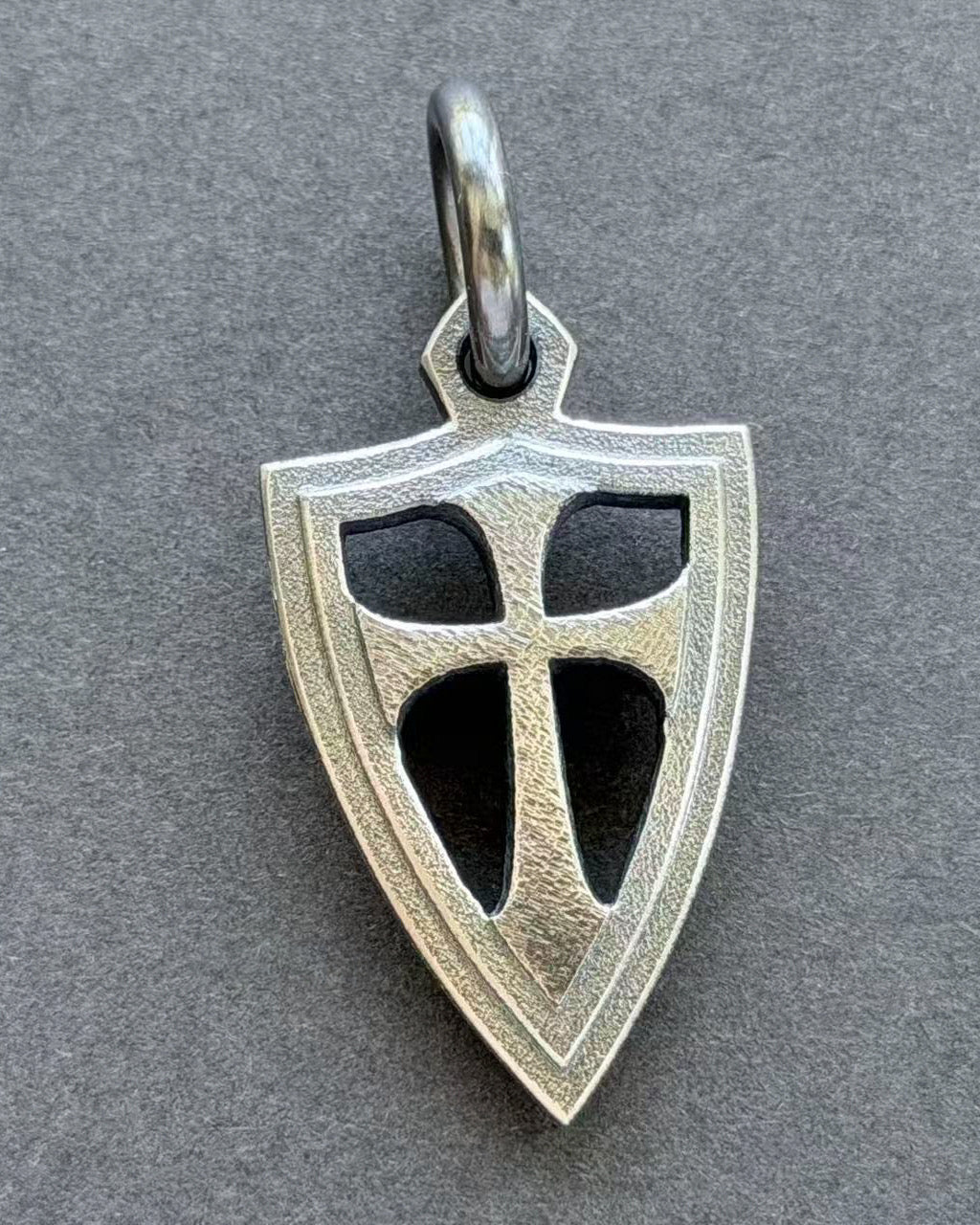 STEEL FLAME Double-Sided Crusader Shield Sterling Silver EDC Pendant – Made in USA
