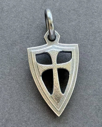 STEEL FLAME Double-Sided Crusader Shield Sterling Silver EDC Pendant – Made in USA