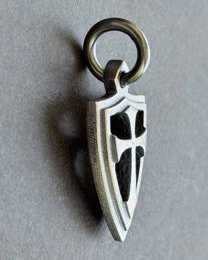 STEEL FLAME Double-Sided Crusader Shield Sterling Silver EDC Pendant – Made in USA