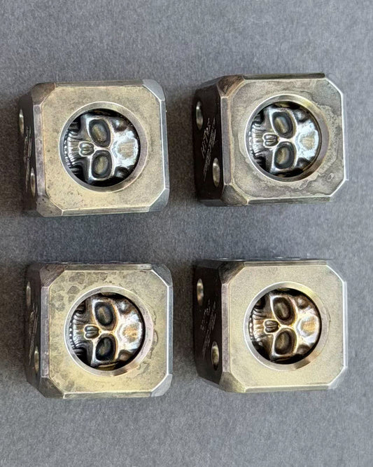 Rare STEEL FLAME × HiTex Gear Warrior Skull Stainless Steel EDC Dice Set – 4-Piece – Made in USA