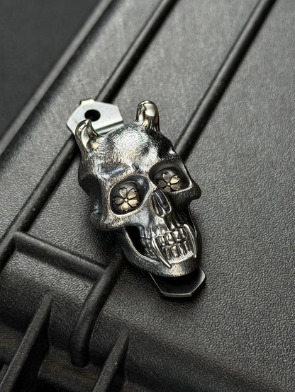 STEEL FLAME × Starlingear × Strider Knives Sakura Vampire Skull Sterling Silver EDC Pocket Clip – Made in USA
