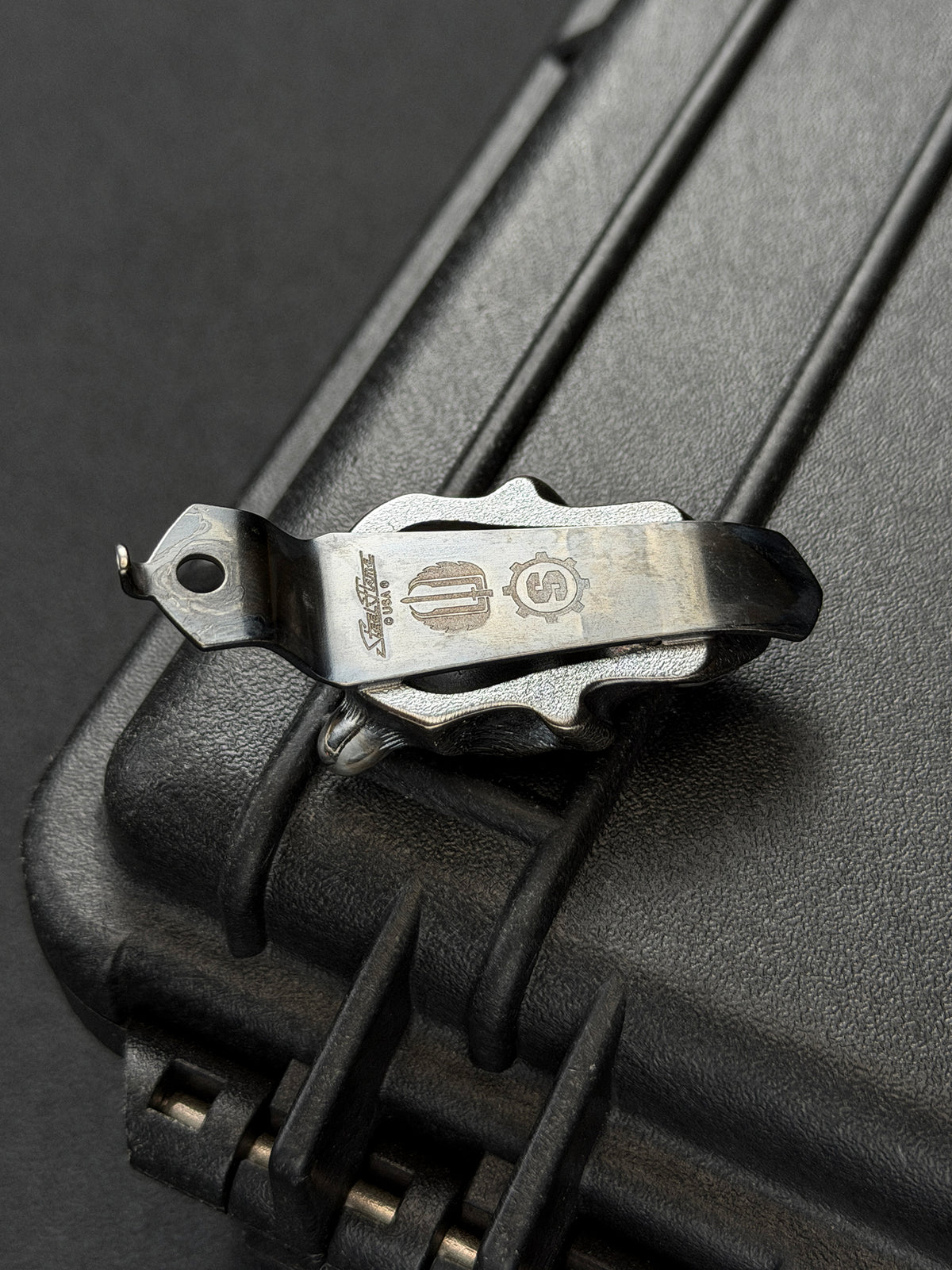 STEEL FLAME × Starlingear × Strider Knives Sakura Vampire Skull Sterling Silver EDC Pocket Clip – Made in USA