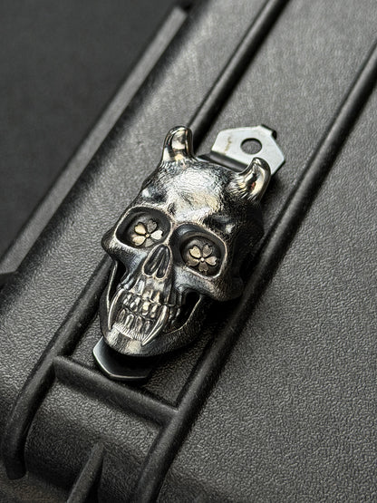 STEEL FLAME × Starlingear × Strider Knives Sakura Vampire Skull Sterling Silver EDC Pocket Clip – Made in USA
