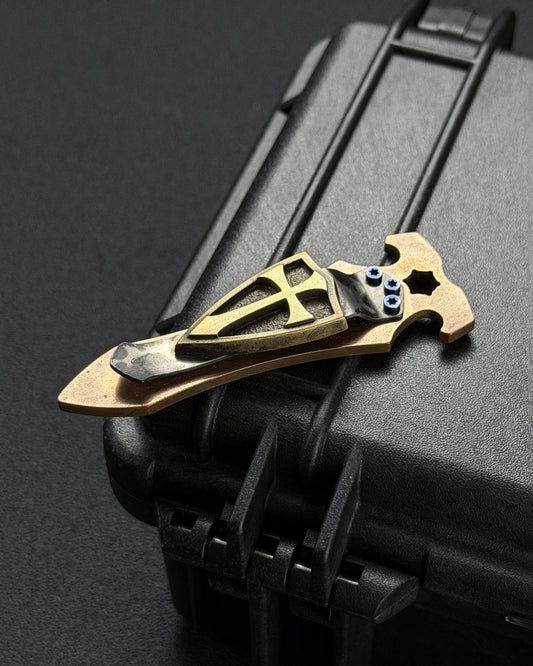 Discontinued Vintage STEEL FLAME Crusader Shield Bronze EDC Money Clip Bottle Opener – Made in USA