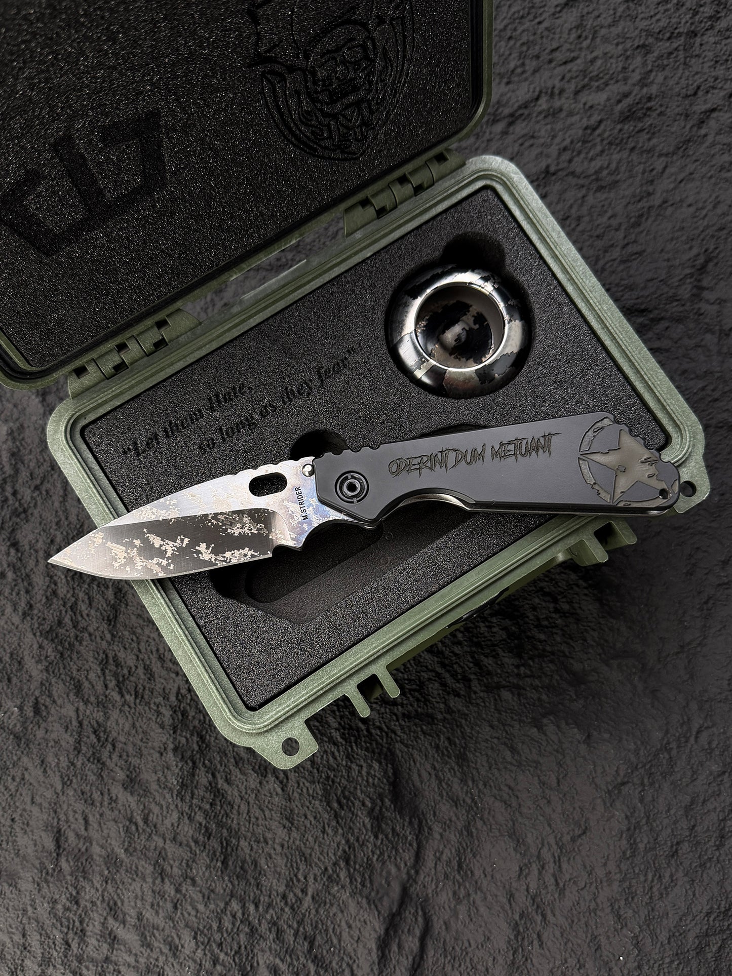 Strider Knives Blackside Custom SMF Oderint Dum Metuant discontinued collector set with Pelican case