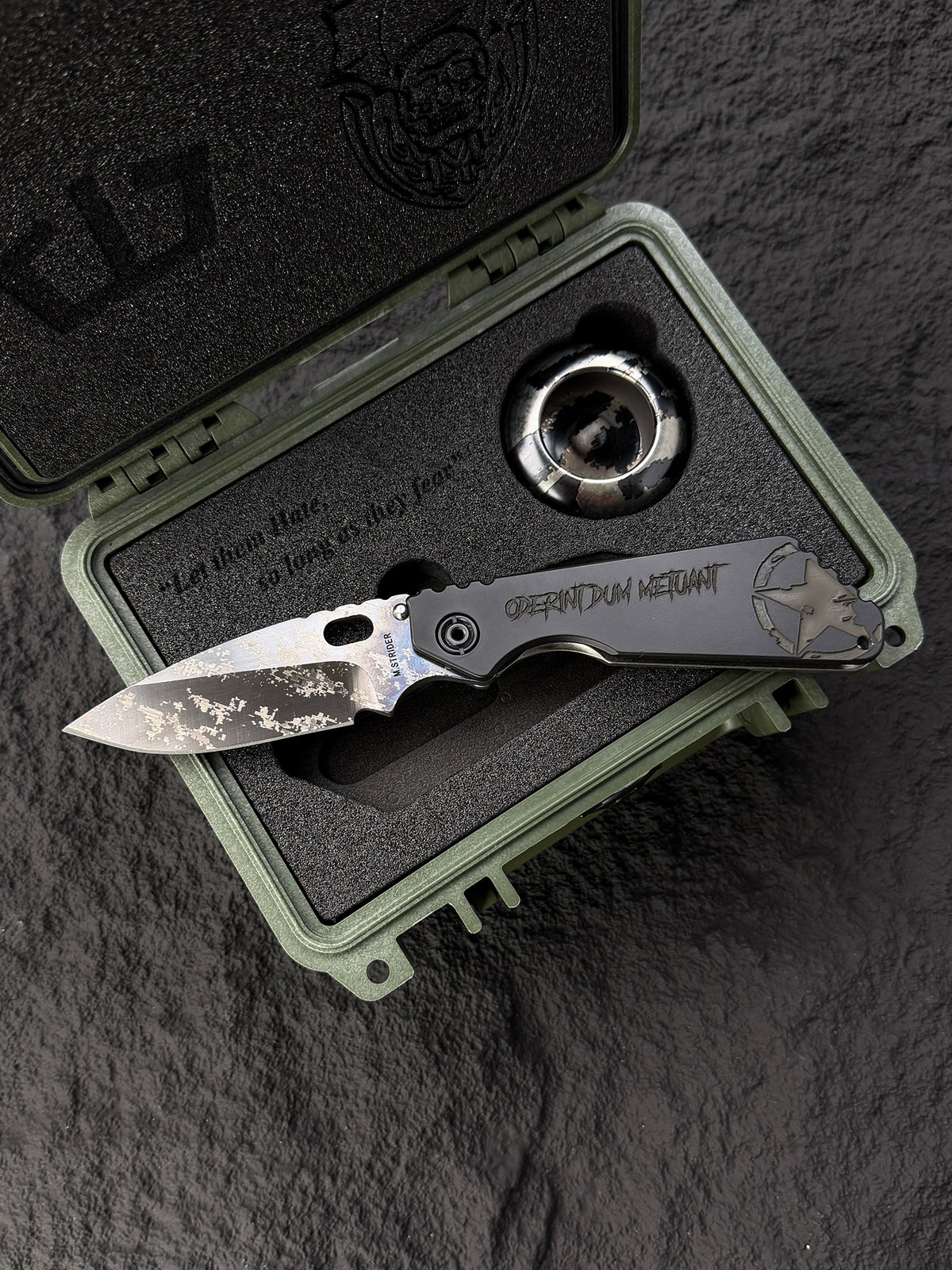 Strider Knives Blackside Custom SMF Oderint Dum Metuant discontinued collector set with Pelican case
