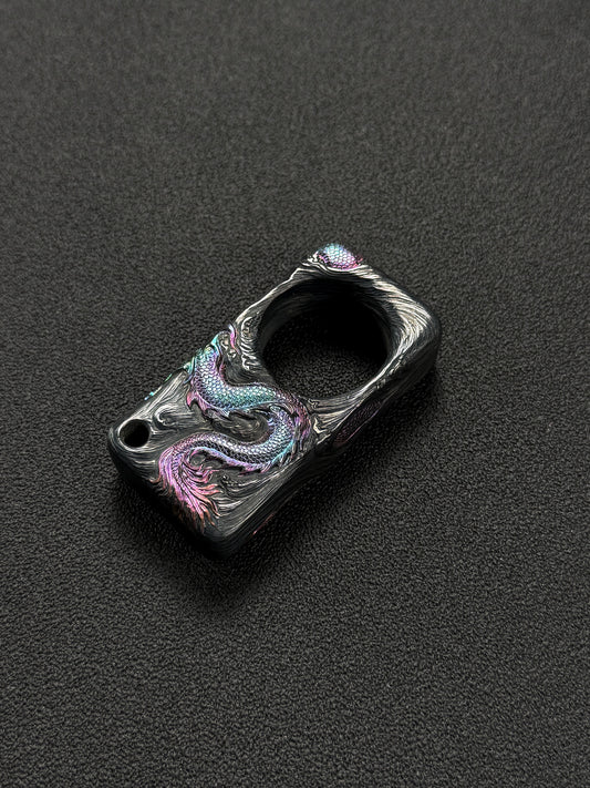 Sunizumi Custom Hand-Engraved Titanium Dragon Art Piece – Eastern Dragon Relief / Iridescent Heat-Colored Finish