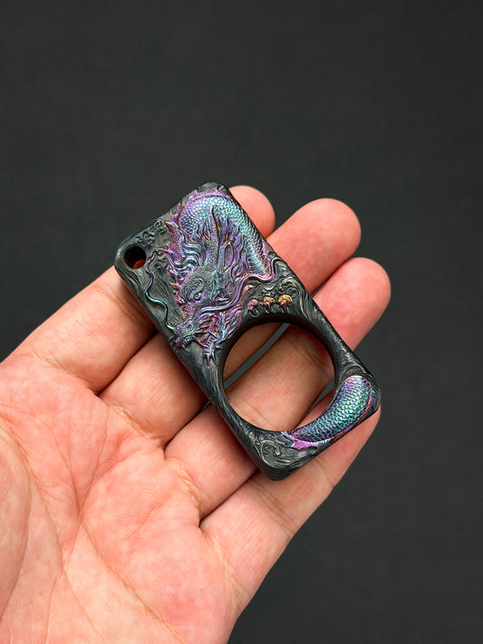 Sunizumi Custom Hand-Engraved Titanium Dragon Art Piece – Eastern Dragon Relief / Iridescent Heat-Colored Finish