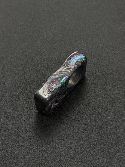 Sunizumi Custom Hand-Engraved Titanium Dragon Art Piece – Eastern Dragon Relief / Iridescent Heat-Colored Finish
