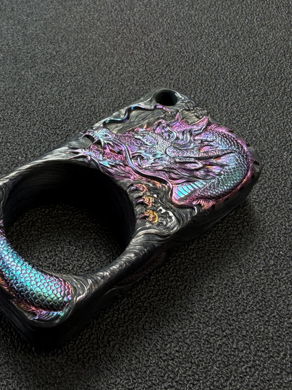 Sunizumi Custom Hand-Engraved Titanium Dragon Art Piece – Eastern Dragon Relief / Iridescent Heat-Colored Finish