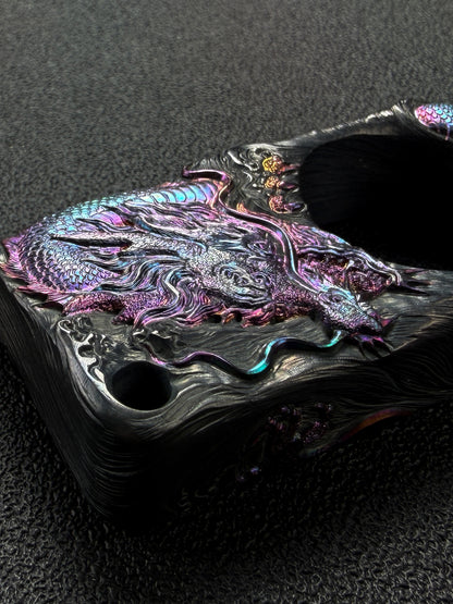 Sunizumi Custom Hand-Engraved Titanium Dragon Art Piece – Eastern Dragon Relief / Iridescent Heat-Colored Finish
