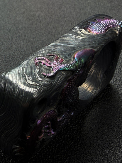 Sunizumi Custom Hand-Engraved Titanium Dragon Art Piece – Eastern Dragon Relief / Iridescent Heat-Colored Finish