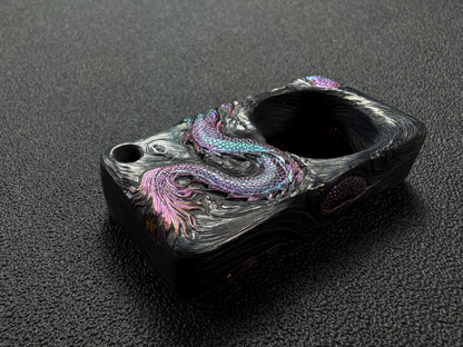 Sunizumi Custom Hand-Engraved Titanium Dragon Art Piece – Eastern Dragon Relief / Iridescent Heat-Colored Finish