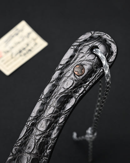 Rare Sunizumi Shoten × Wtopia Black Crocodile Leather EDC Paddle – Bronze & Silver Inlay / Made in Japan