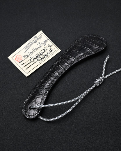 Rare Sunizumi Shoten × Wtopia Black Crocodile Leather EDC Paddle – Bronze & Silver Inlay / Made in Japan