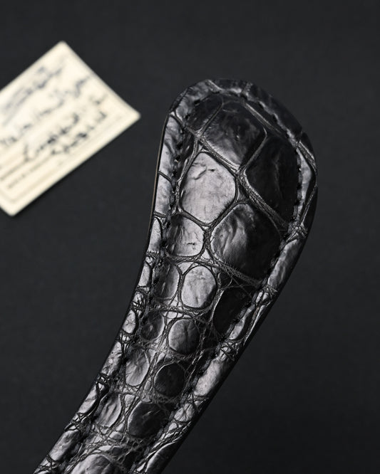 Rare Sunizumi Shoten × Wtopia Black Crocodile Leather EDC Paddle – Bronze & Silver Inlay / Made in Japan
