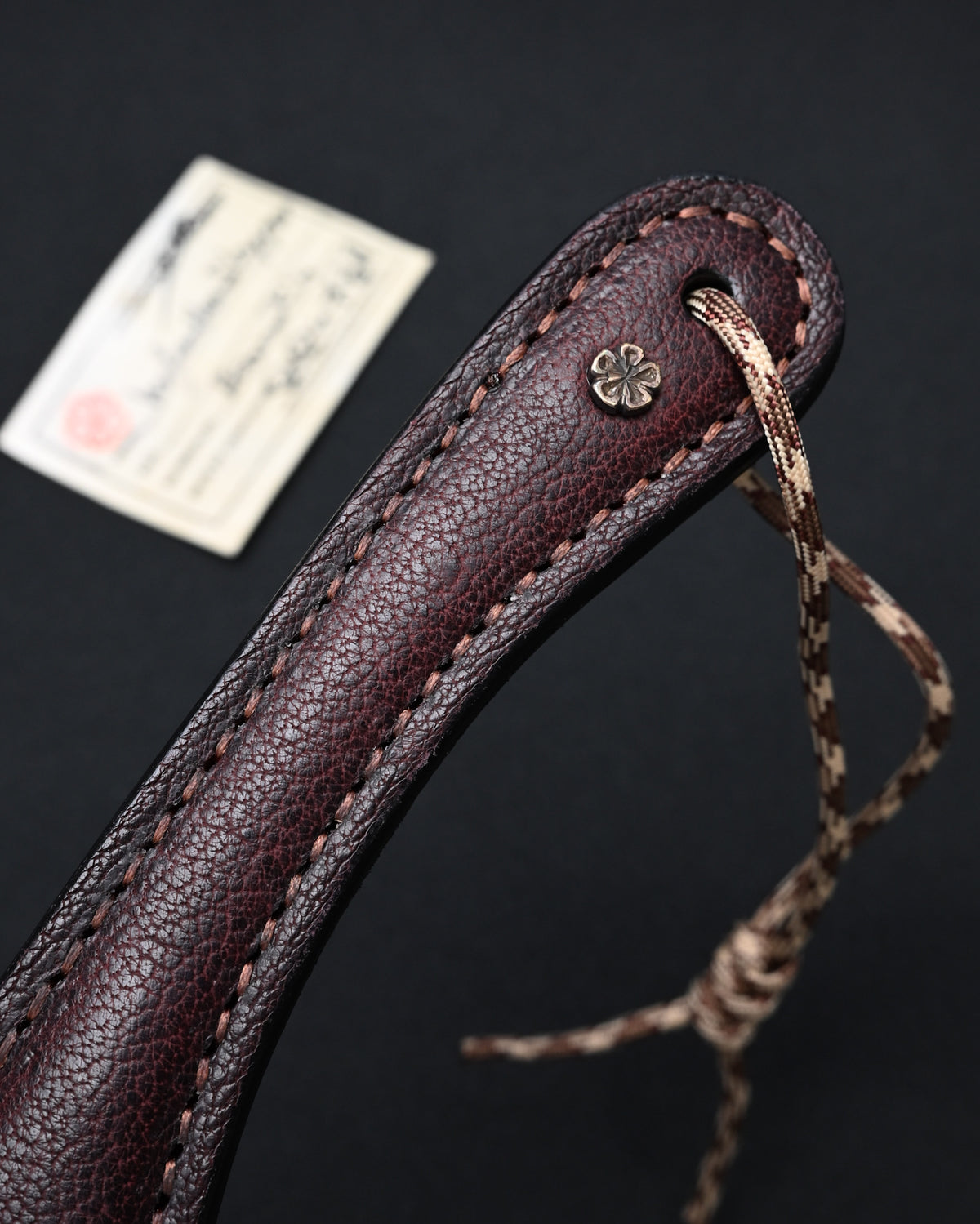 Rare Sunizumi Shoten × Wtopia Burgundy Bear Leather EDC Paddle – Bronze Apricot Blossom / Made in Japan