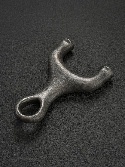 Rare TANGZUO Hand-Forged Damascus Custom Slingshot – Artisan Metalwork Collectible