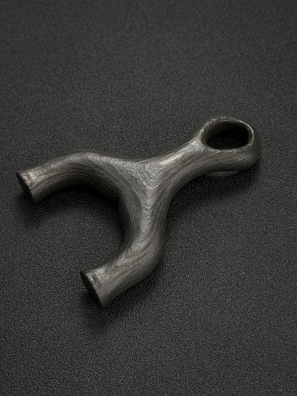 Rare TANGZUO Hand-Forged Damascus Custom Slingshot – Artisan Metalwork Collectible