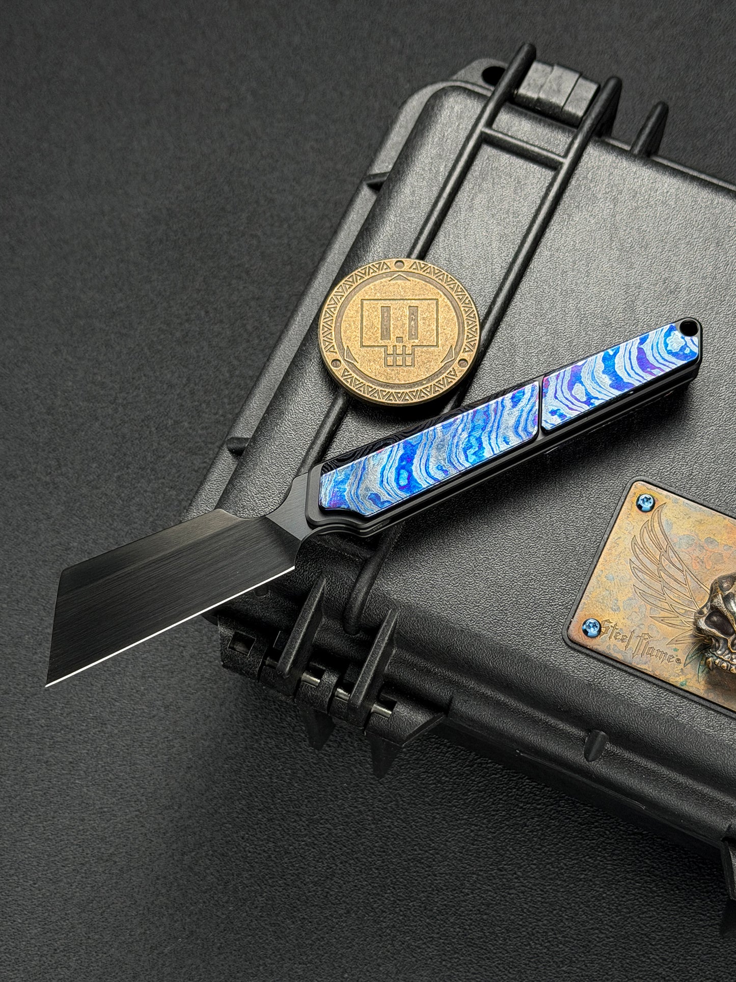 TIESANJIAO Minimalist Hidden-Screw Custom EDC Folder – M390 Brushed DLC & Zirconium Damascus
