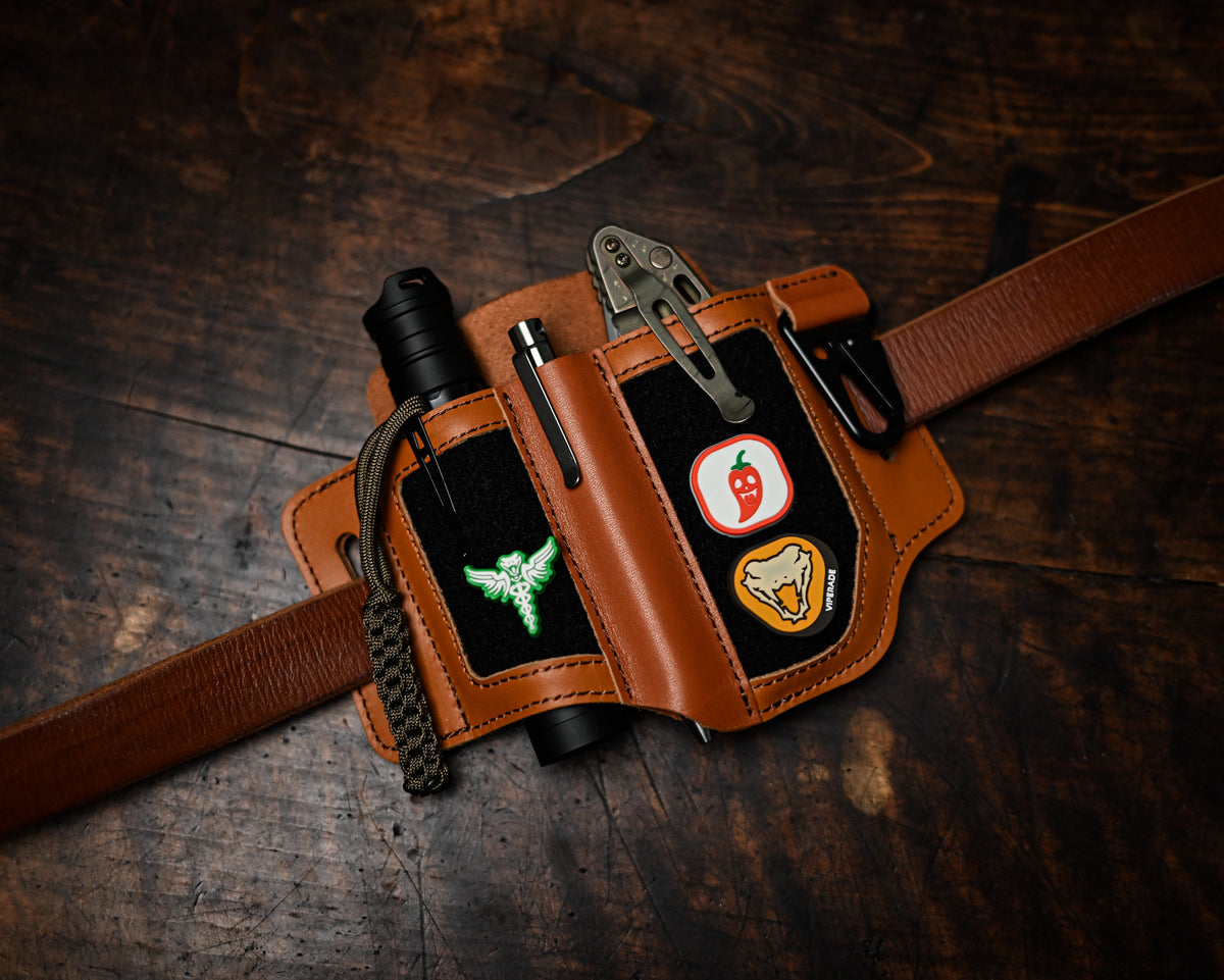 VIPERADE PL3 Leather EDC Organizer Belt Pouch with Hook & Loop Panel
