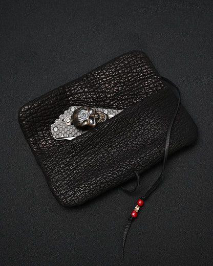 Wtopia 黒色 希少レザー ハンドメイド ヴィンテージ EDC ポーチ｜ブロンズ杏花 × ブラック鹿革コード