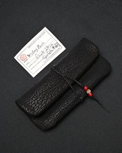Wtopia 黒色 希少レザー ハンドメイド ヴィンテージ EDC ポーチ｜ブロンズ杏花 × ブラック鹿革コード