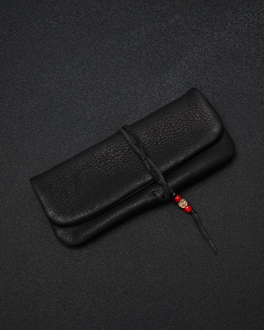 Wtopia Handmade Deerskin Vintage EDC Pouch – Bronze Floral Detail & Black Deerskin Cord
