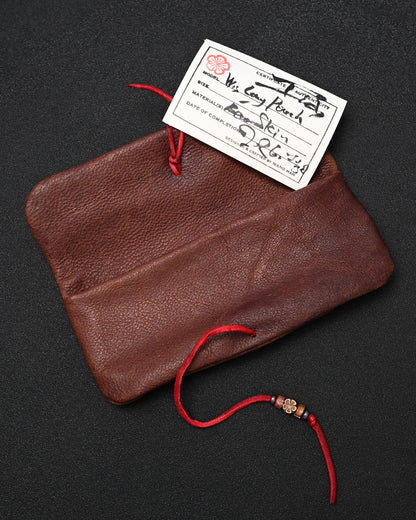 Wtopia ハンドメイド 希少レザー ヴィンテージ EDC ポーチ｜動物牙バックル × ブロンズ杏花