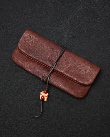 Wtopia 希少レザー ハンドメイド ヴィンテージ EDC ポーチ｜天然牙トグル × 鹿革コード