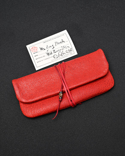 Wtopia Handmade Red Rare Leather Vintage EDC Pouch – Bronze Floral Detail & Red Deerskin Cord