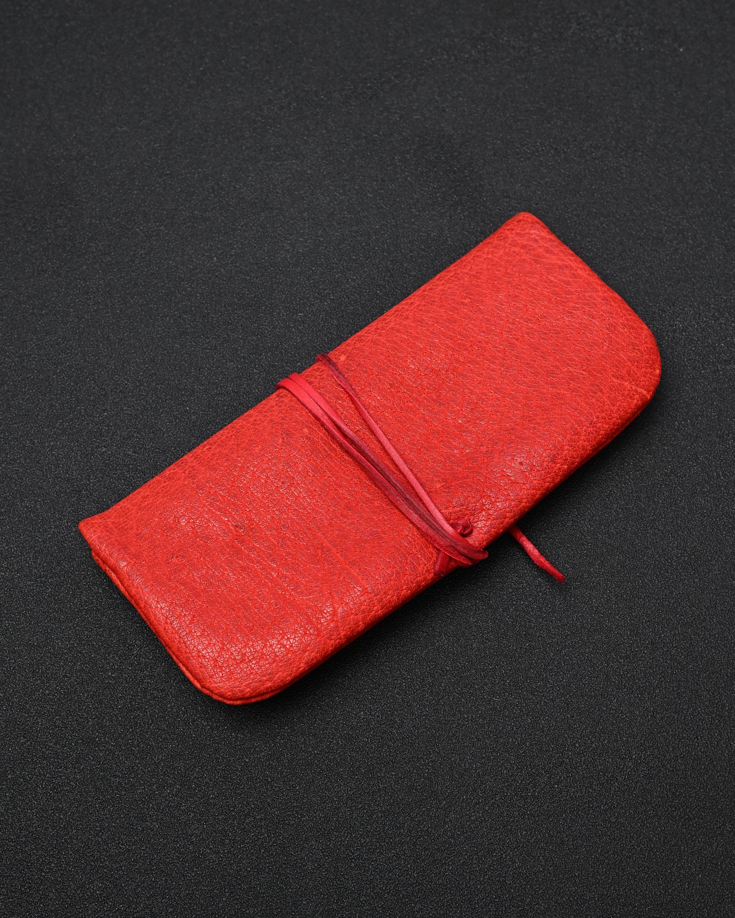 Wtopia Handmade Red Rare Leather Vintage EDC Pouch – Bronze Floral Detail & Red Deerskin Cord