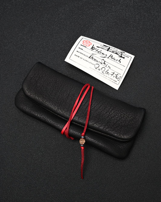 Wtopia Handmade Soft Deerskin Vintage EDC Pouch – Bronze Floral Detail & Red Leather Cord