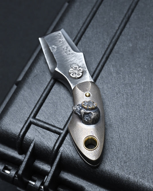Rare ONE-OFF Wtopia 2026 Seki Exclusive Custom EDC Pry Bar – ATS-34 / Mokume Gane / 3D Silver Skull / Bronze & Silver Floral Details