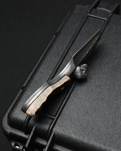 Rare ONE-OFF Wtopia 2026 Seki Exclusive Custom EDC Pry Bar – G3 Laminated Steel / Japanese Deer Antler / Sterling Silver Skull / Bronze Floral Detail