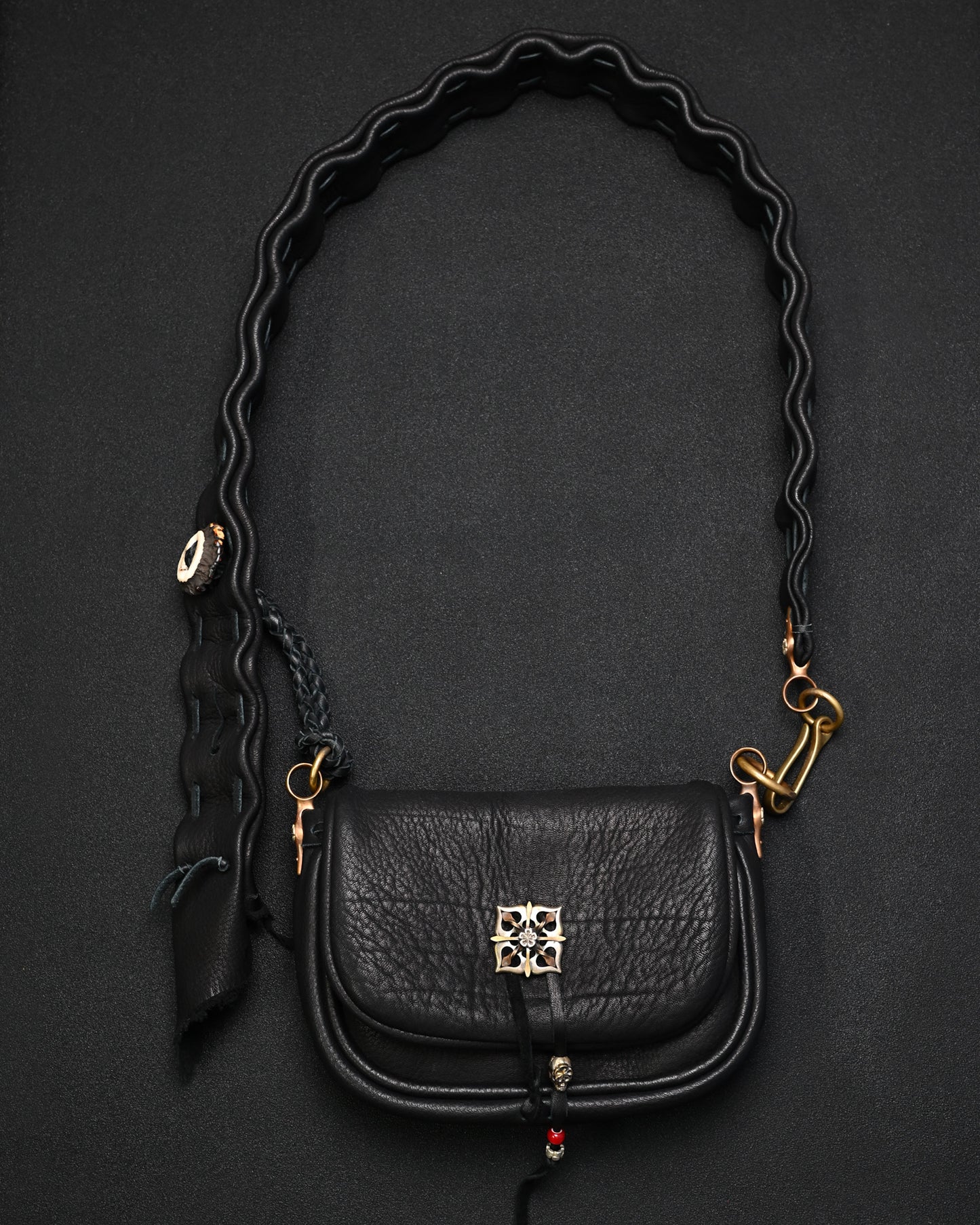 Rare ONE-OFF Wtopia Handmade Black Deerskin Vintage Crossbody Bag – Mixed Metal Hardware