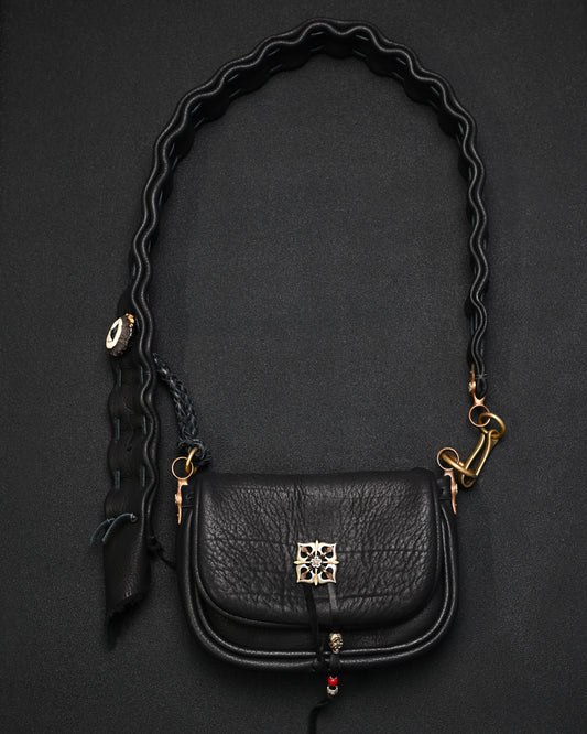 Rare ONE-OFF Wtopia Handmade Black Deerskin Vintage Crossbody Bag – Mixed Metal Hardware
