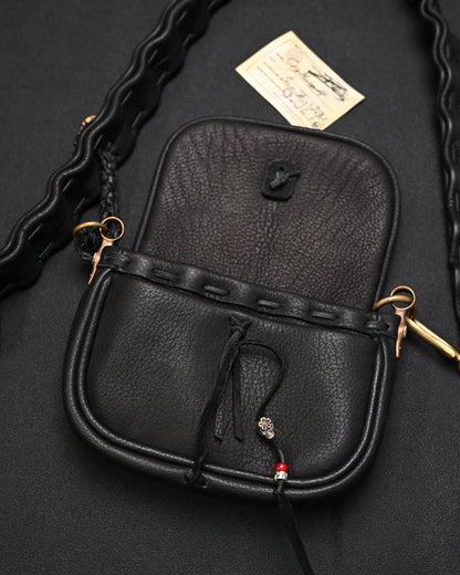 Rare ONE-OFF Wtopia Handmade Black Deerskin Vintage Crossbody Bag – Mixed Metal Hardware