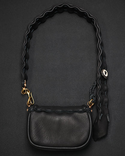 Rare ONE-OFF Wtopia Handmade Black Deerskin Vintage Crossbody Bag – Mixed Metal Hardware
