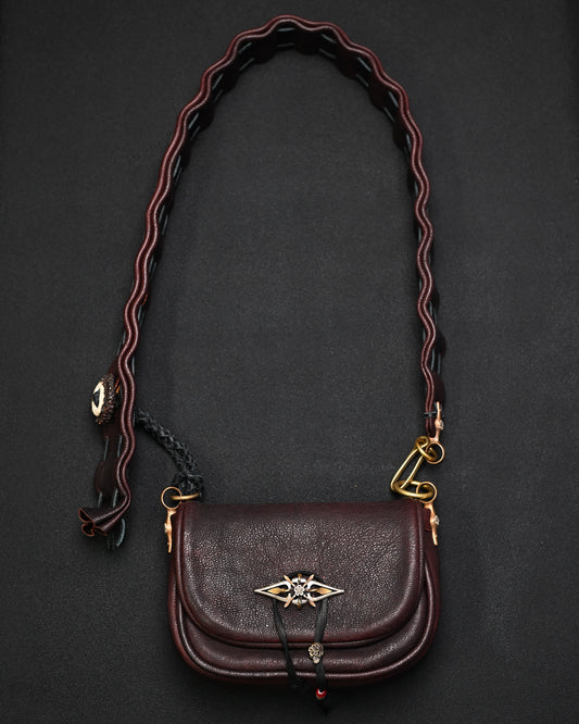 Rare ONE-OFF Wtopia Handmade Burgundy Leather Vintage Crossbody Bag – Mixed Metal Hardware