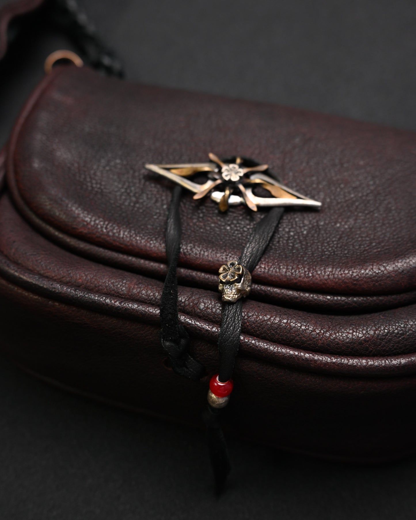 Rare ONE-OFF Wtopia Handmade Burgundy Leather Vintage Crossbody Bag – Mixed Metal Hardware