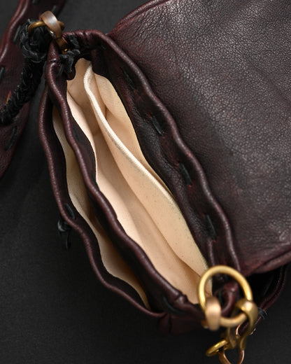 Rare ONE-OFF Wtopia Handmade Burgundy Leather Vintage Crossbody Bag – Mixed Metal Hardware