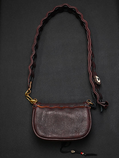 Rare ONE-OFF Wtopia Handmade Burgundy Leather Vintage Crossbody Bag – Mixed Metal Hardware