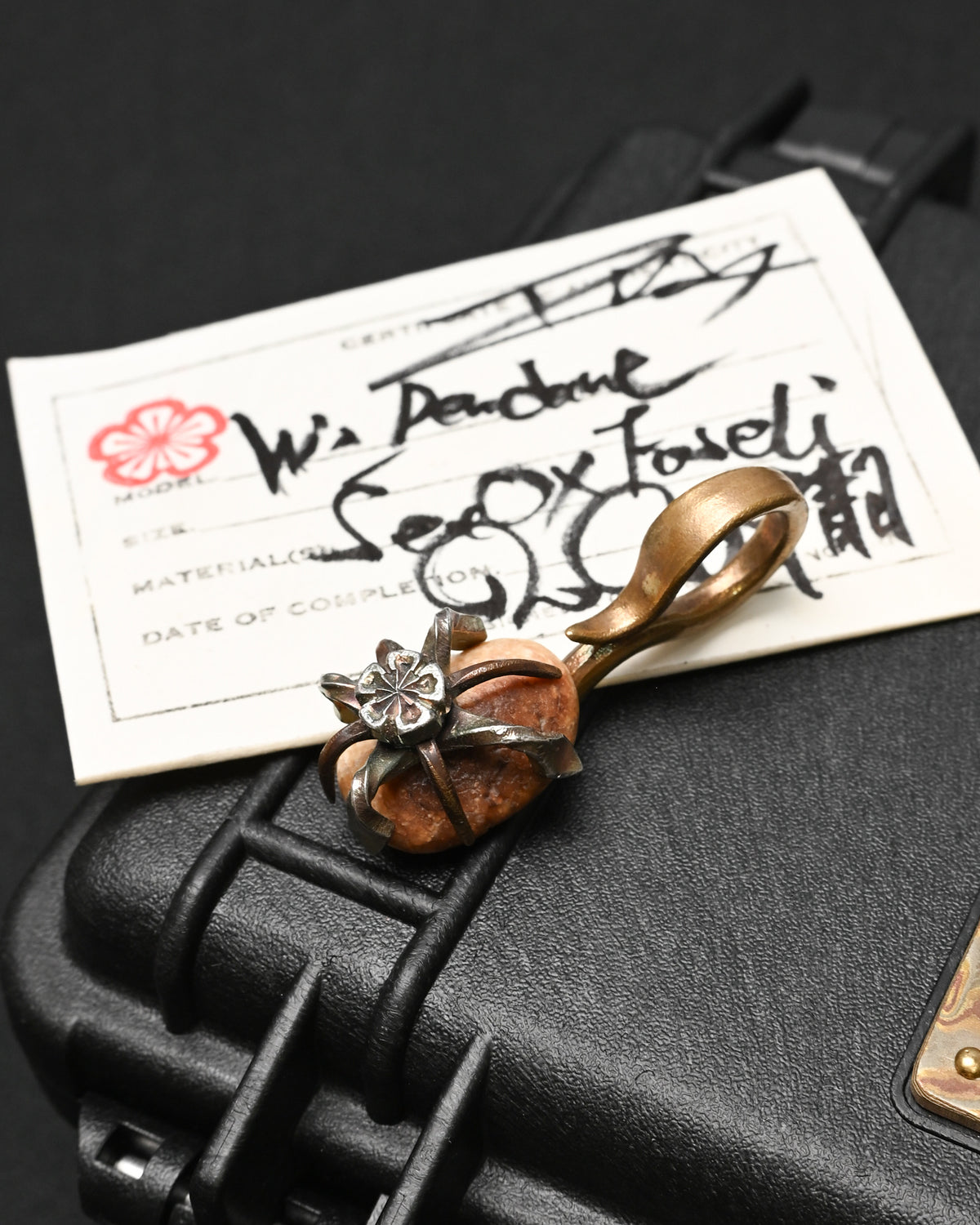Rare ONE-OFF Wtopia “Evlove” Walrus Ivory Fossil Floral Pendant – Silver, Copper & Bronze / Titanium Chain