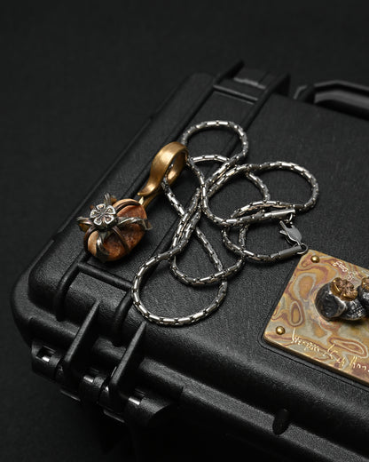 Rare ONE-OFF Wtopia “Evlove” Walrus Ivory Fossil Floral Pendant – Silver, Copper & Bronze / Titanium Chain