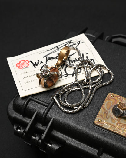 Rare ONE-OFF Wtopia “Evlove” Walrus Ivory Fossil Floral Pendant – Silver, Copper & Bronze / Titanium Chain