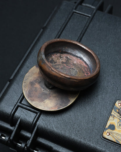 希少 ONE-OFF Wtopia 東京JKGショー限定 ハンドメイド ブロンズ灰皿 / EDC小物入れ – 925シルバースカル / ブロンズ杏花 / 作者直筆サイン入り