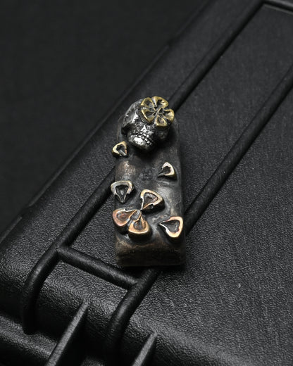 Rare ONE-OFF Wtopia “Tokyo” Silver Skull Floral EDC Challenge Coin / Worry Stone – Made in Japan